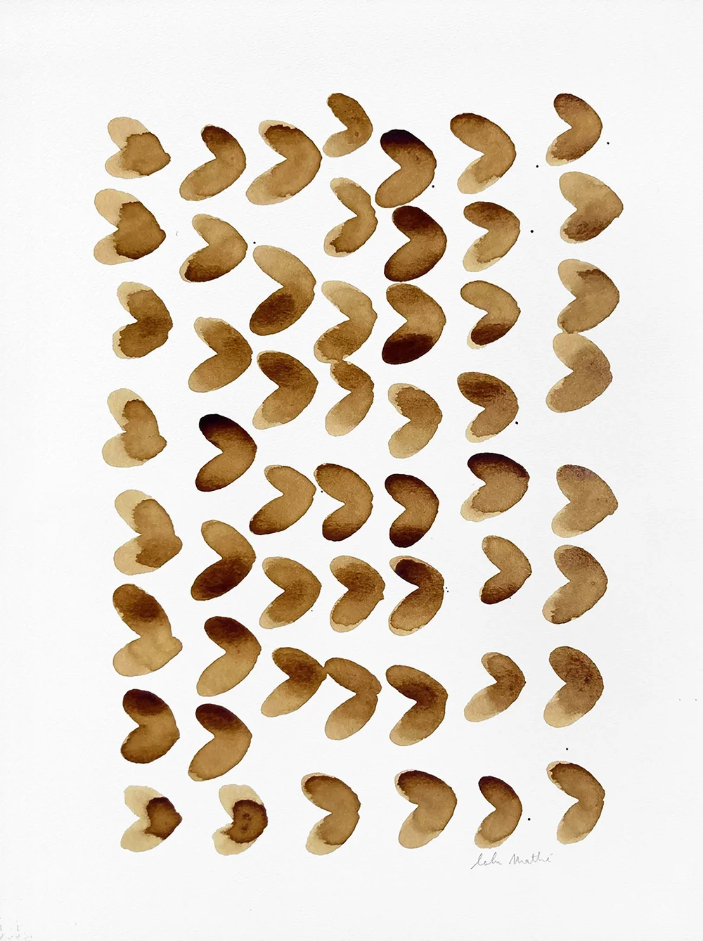 Composition abstraite réalisée au café avec formes organiques répétées