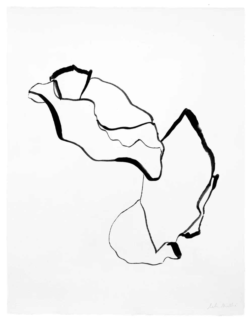 Composition minimaliste à l’encre de Chine avec lignes courbes et mouvement abstrait organique