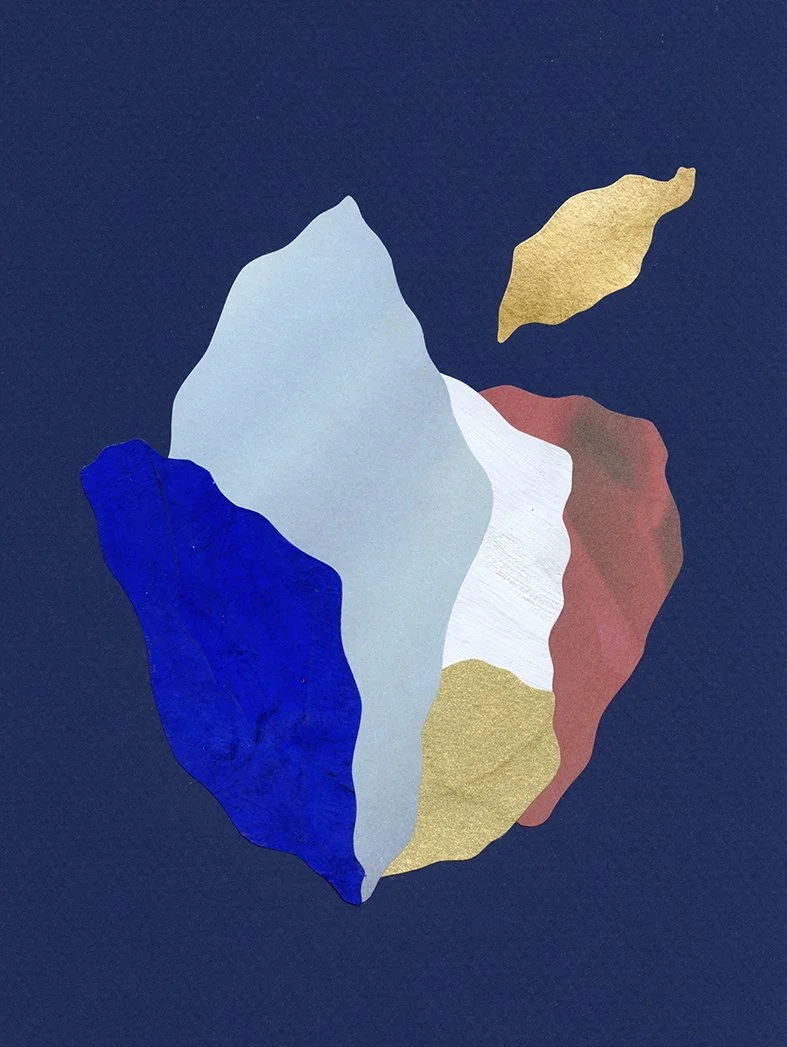 Collage contemporain abstrait multicolore, feuille d'or