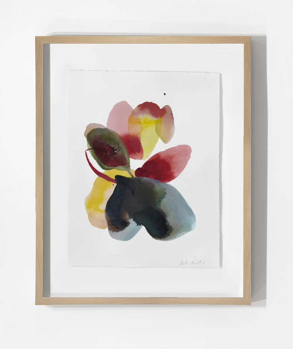 Composition encadrée en encre de Chine pigmentaire représentant une abstraction florale aux couleurs vibrantes