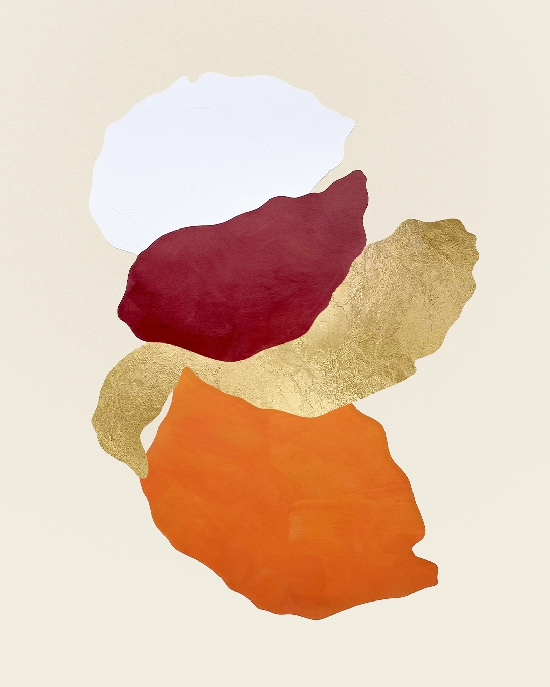 Œuvre abstraite contemporaine, collage papier, feuille d’or