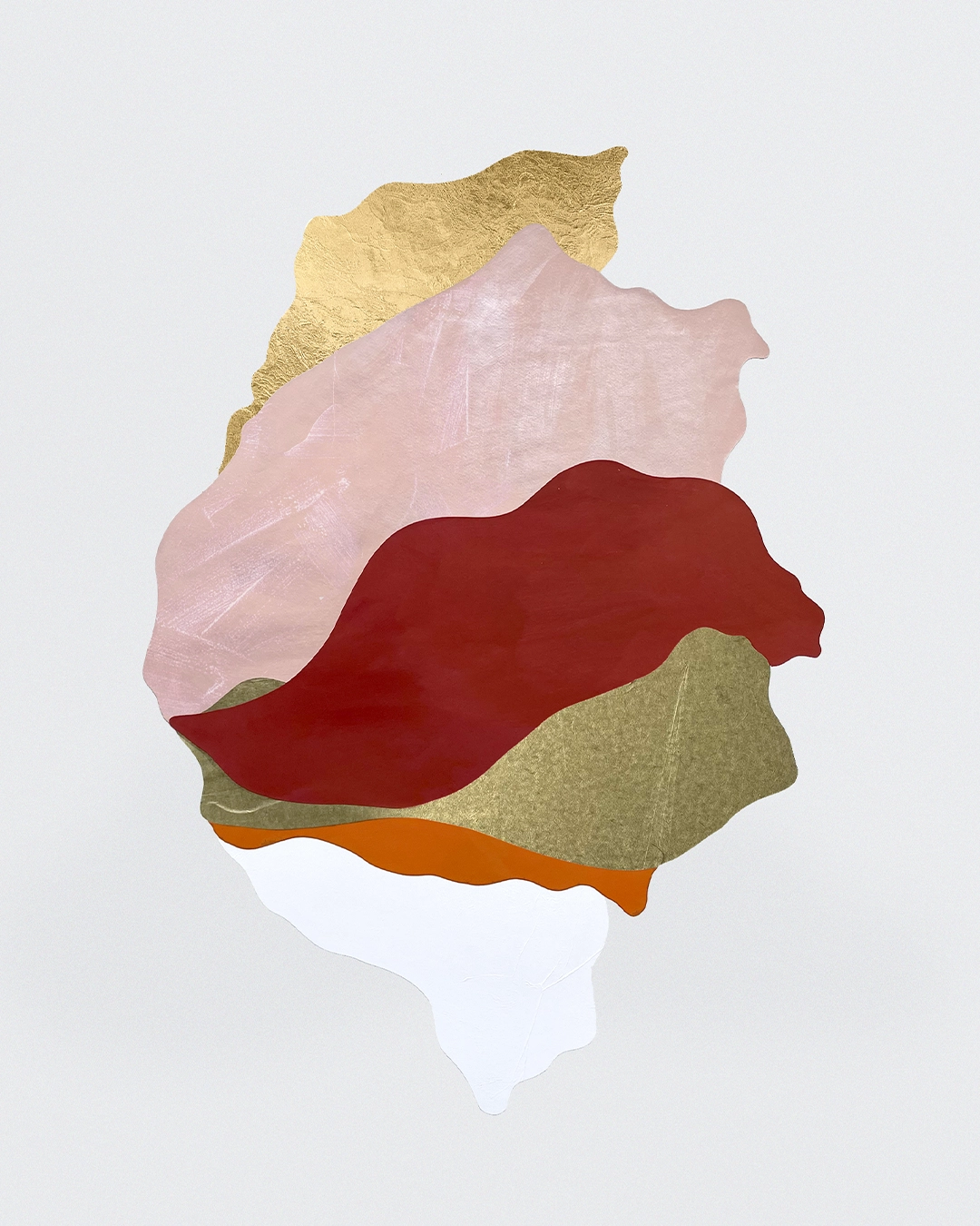 Œuvre abstraite contemporaine, collage papier, feuille d’or
