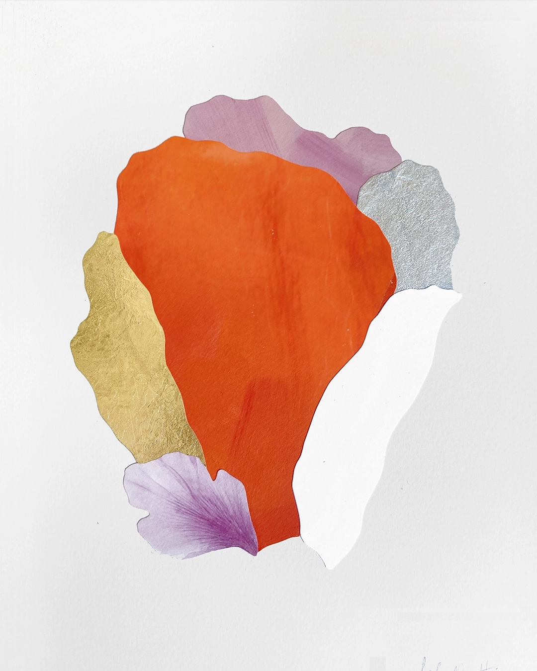 Collage contemporain abstrait floral multicolore, feuille d'or
