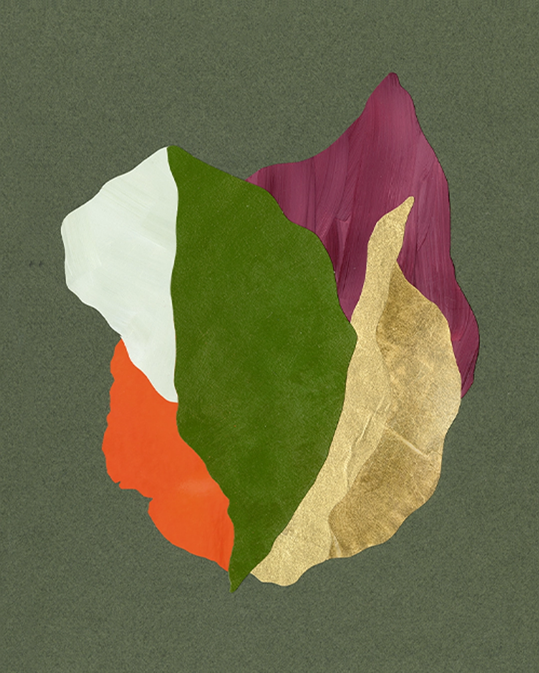 Collage contemporain abstrait multicolore, feuille d'or