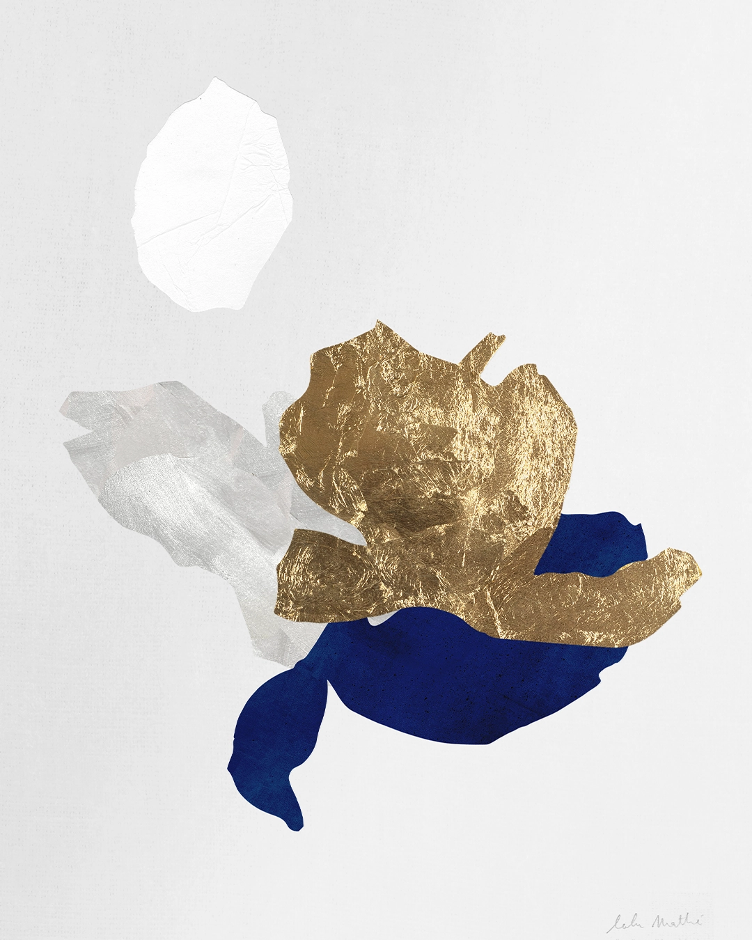 Œuvre abstraite contemporaine, collage papier, feuille d’or