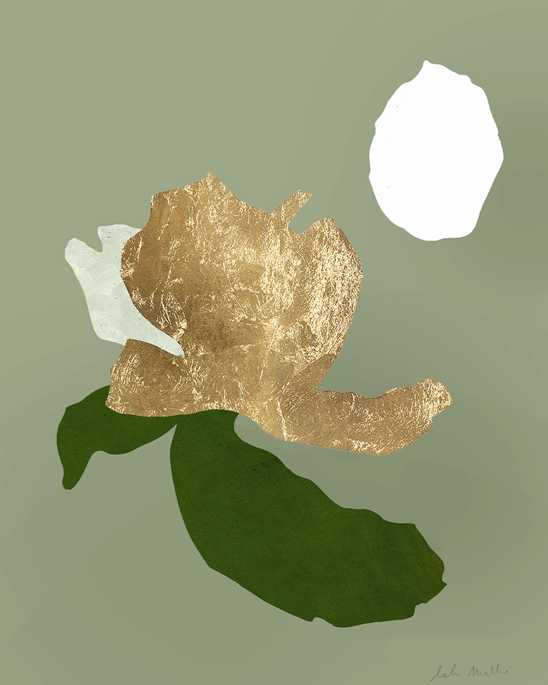 Œuvre abstraite contemporaine, collage papier, feuille d’or