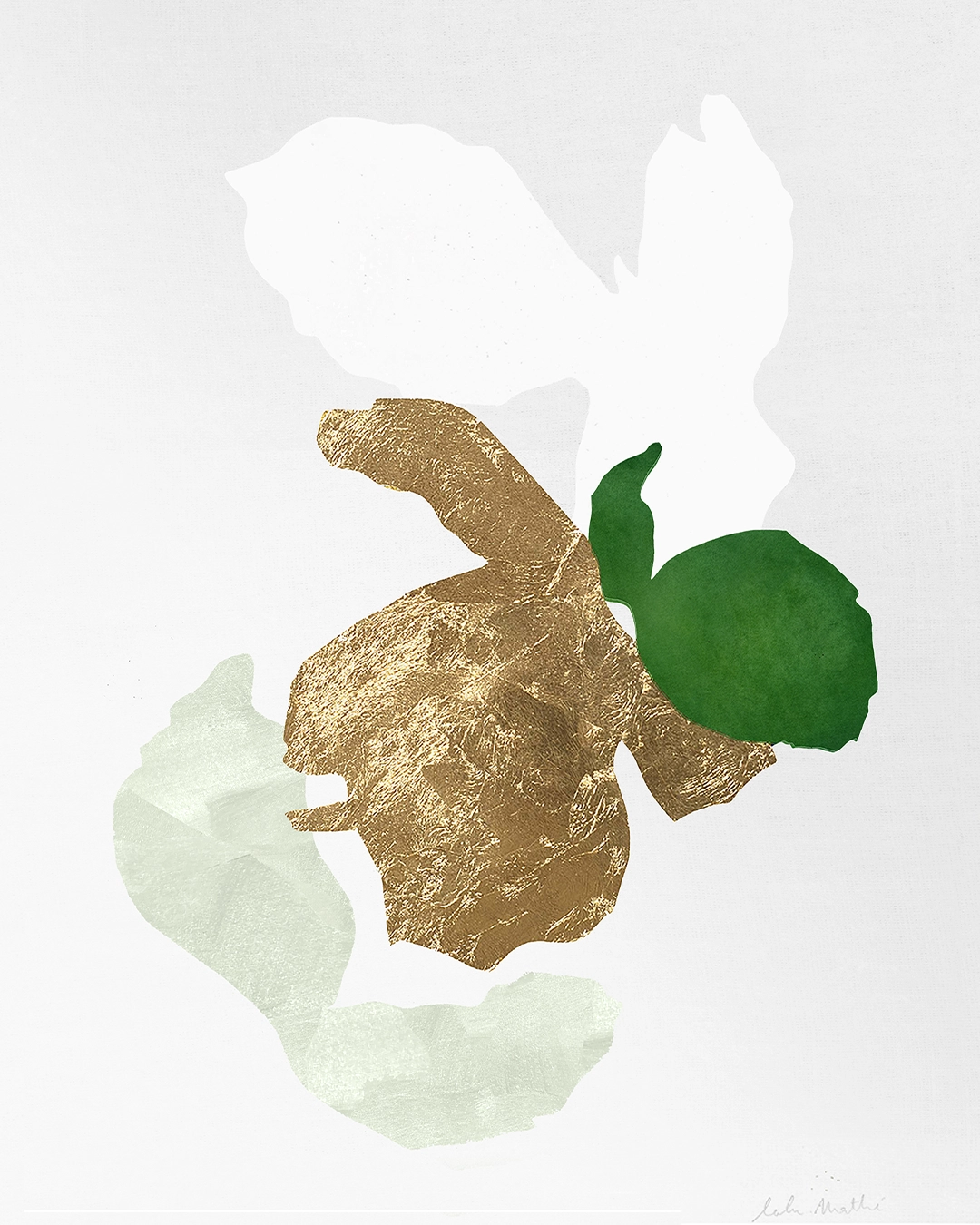 Œuvre abstraite contemporaine, collage papier, feuille d’or