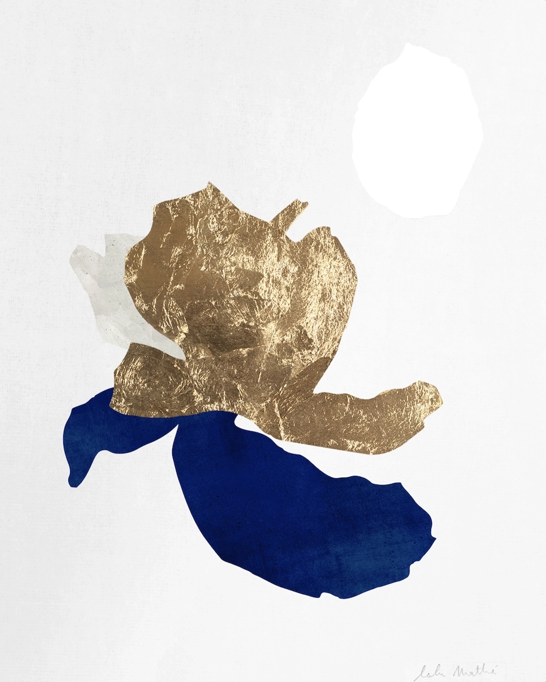 Œuvre abstraite contemporaine, collage papier, feuille d’or