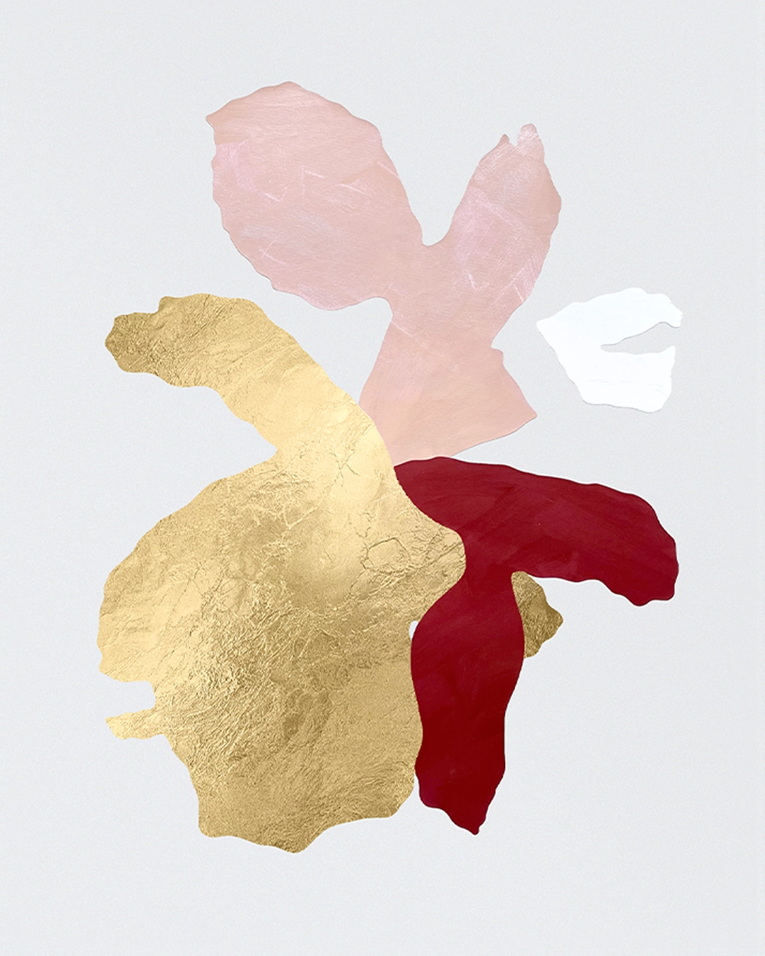 Œuvre abstraite contemporaine, collage papier, feuille d’or