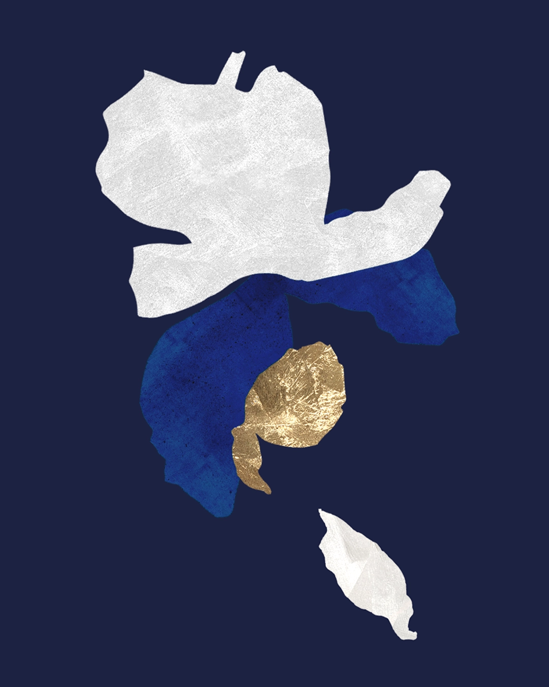 Œuvre abstraite contemporaine, collage papier, feuille d’or