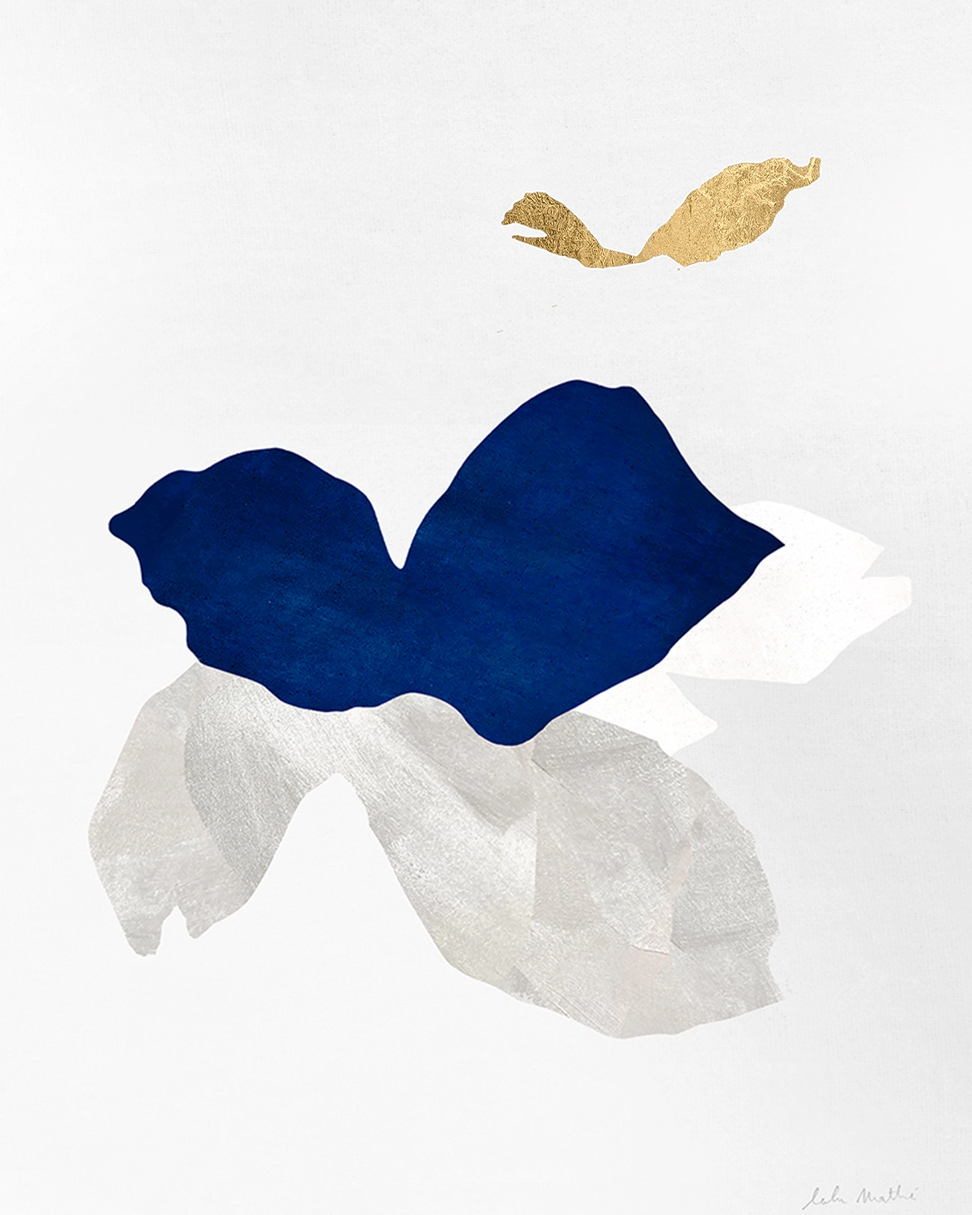 Œuvre abstraite contemporaine, collage papier, feuille d’or