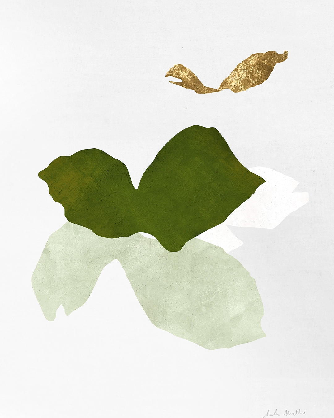 Œuvre abstraite contemporaine, collage papier, feuille d’or