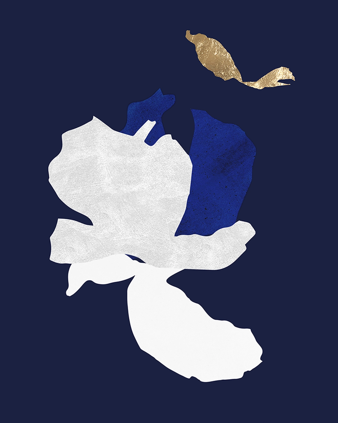Œuvre abstraite contemporaine, collage papier, feuille d’or