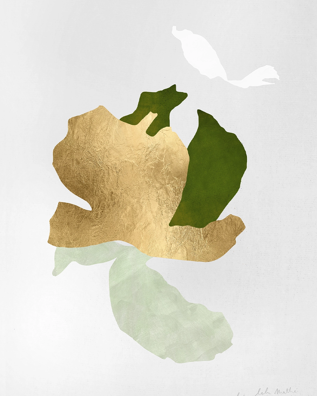 Œuvre abstraite contemporaine, collage papier, feuille d’or