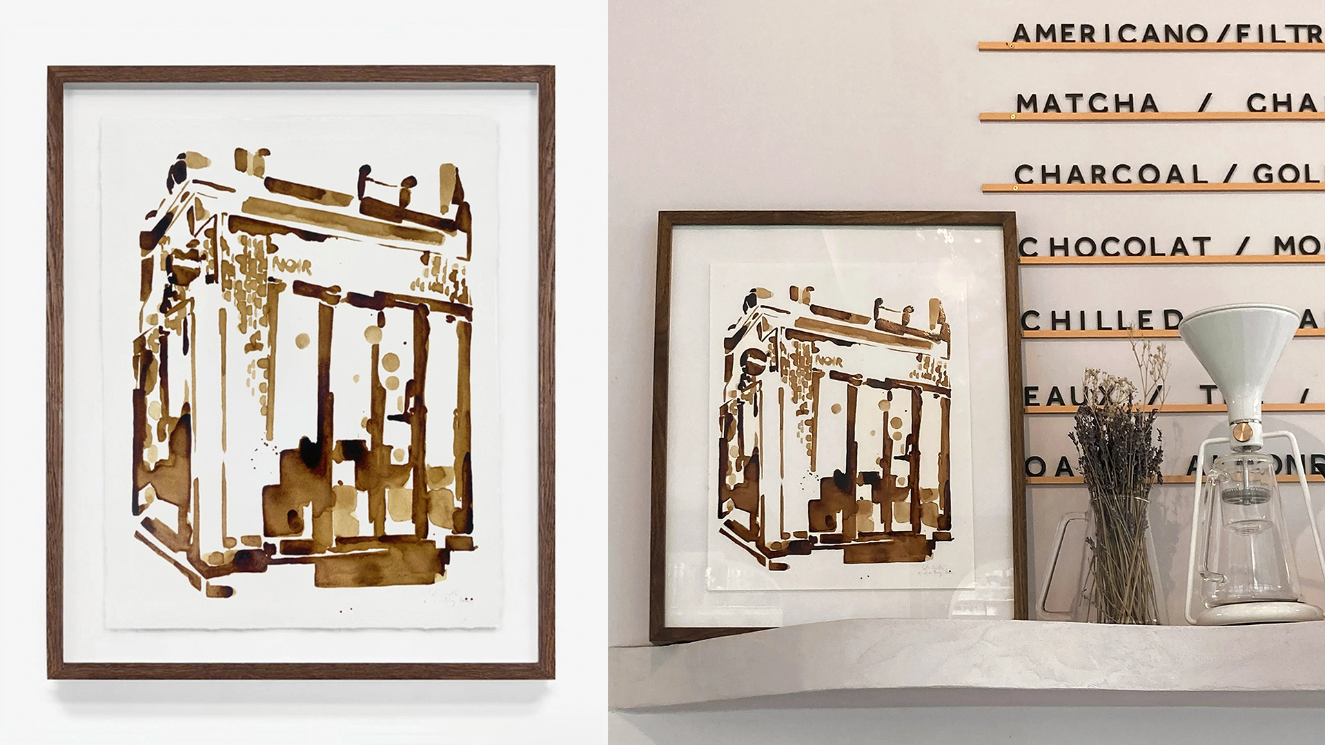 Œuvre réalisée au café - commande pour NOIR Coffee shop Paris 16