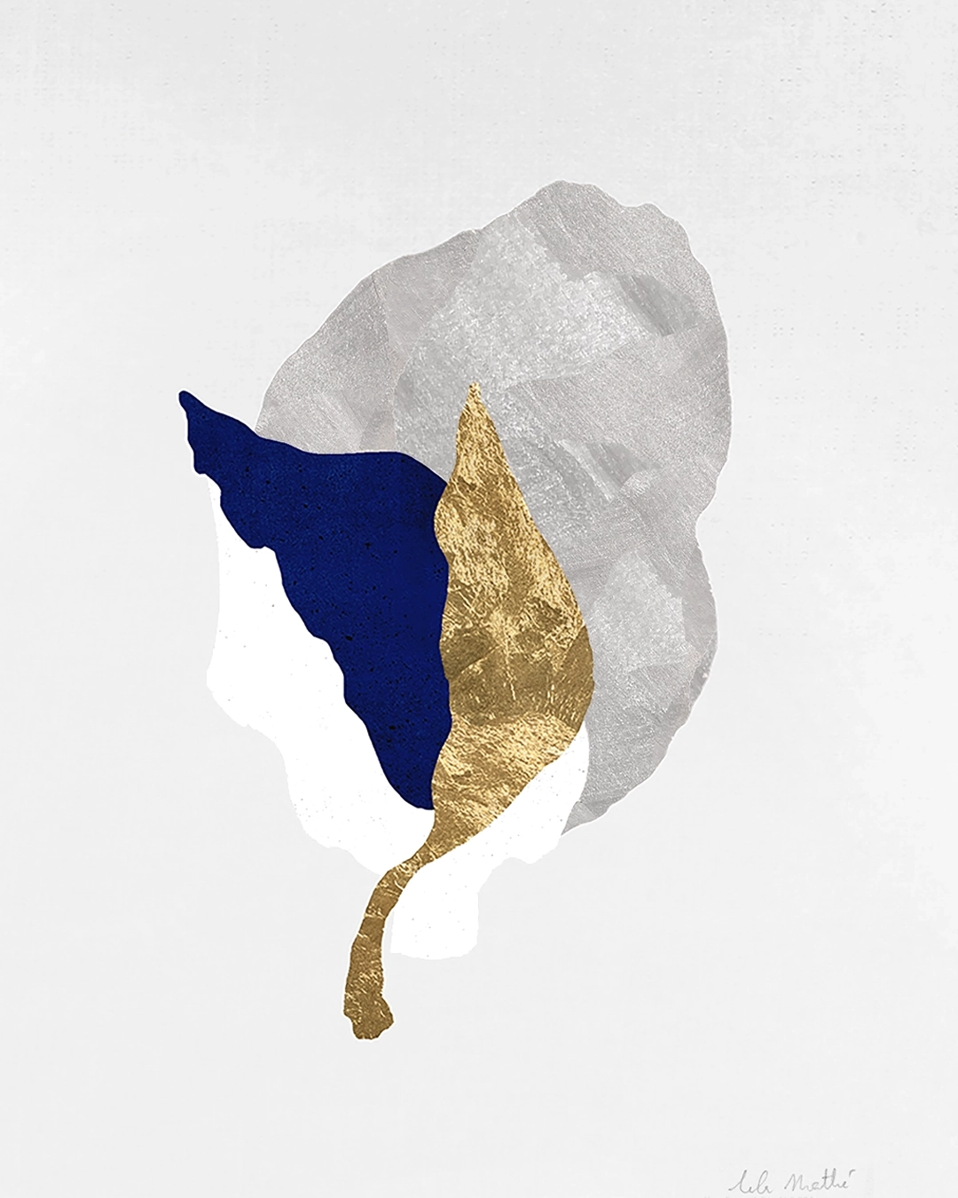 Œuvre abstraite contemporaine, collage papier, feuille d’or