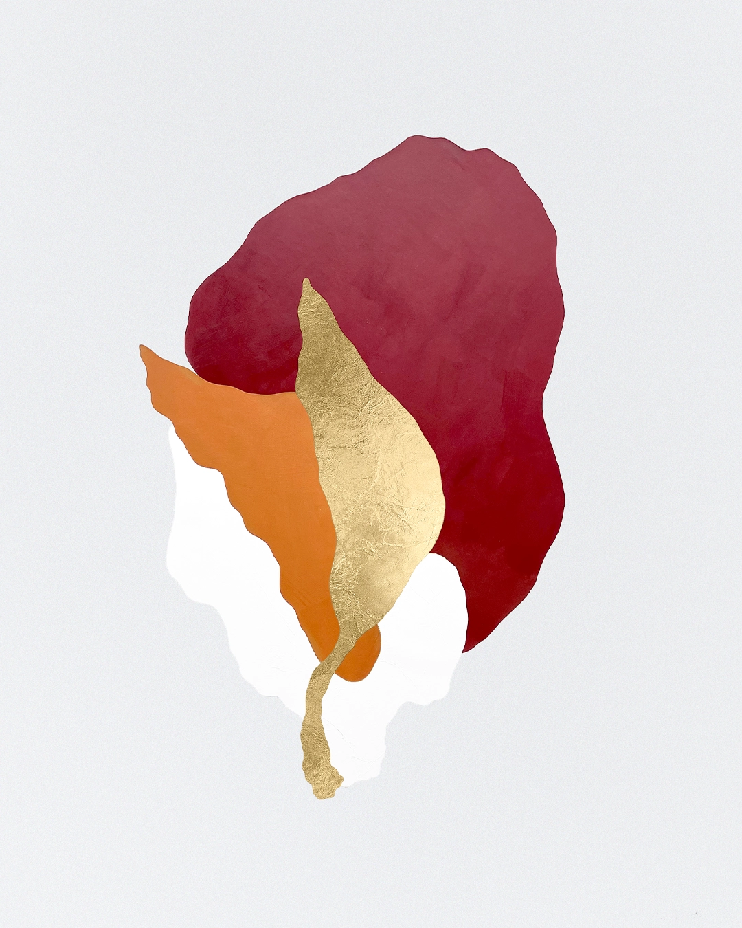 Œuvre abstraite contemporaine, collage papier, feuille d’or