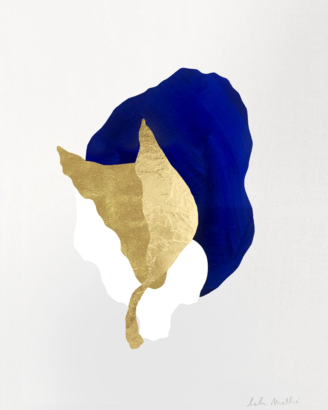 Œuvre abstraite contemporaine, collage papier, feuille d’or